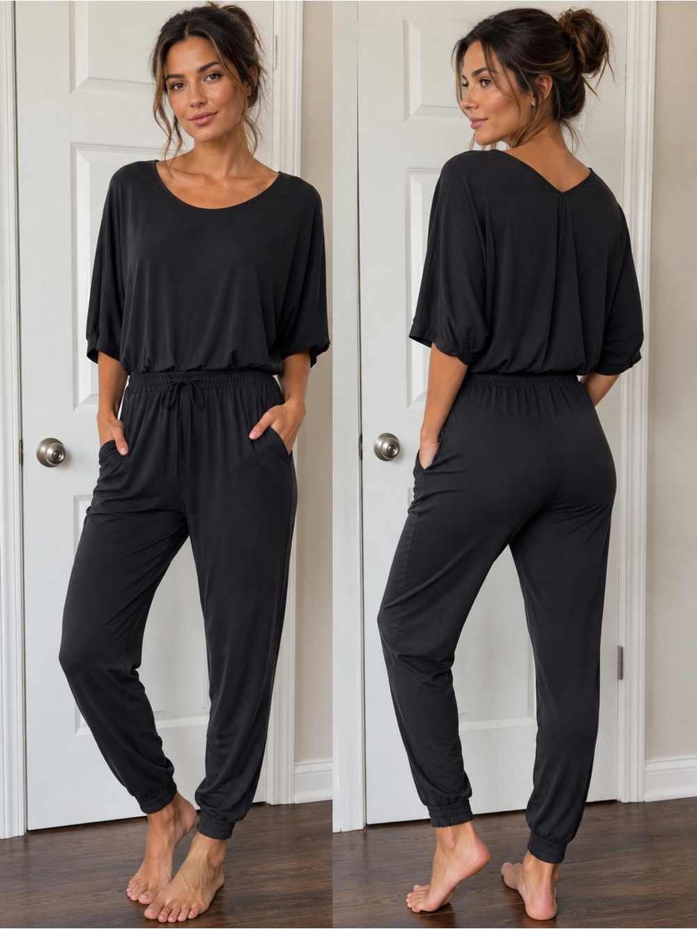 Elan Black Relaxed Jumpsuit with Elastic Waist